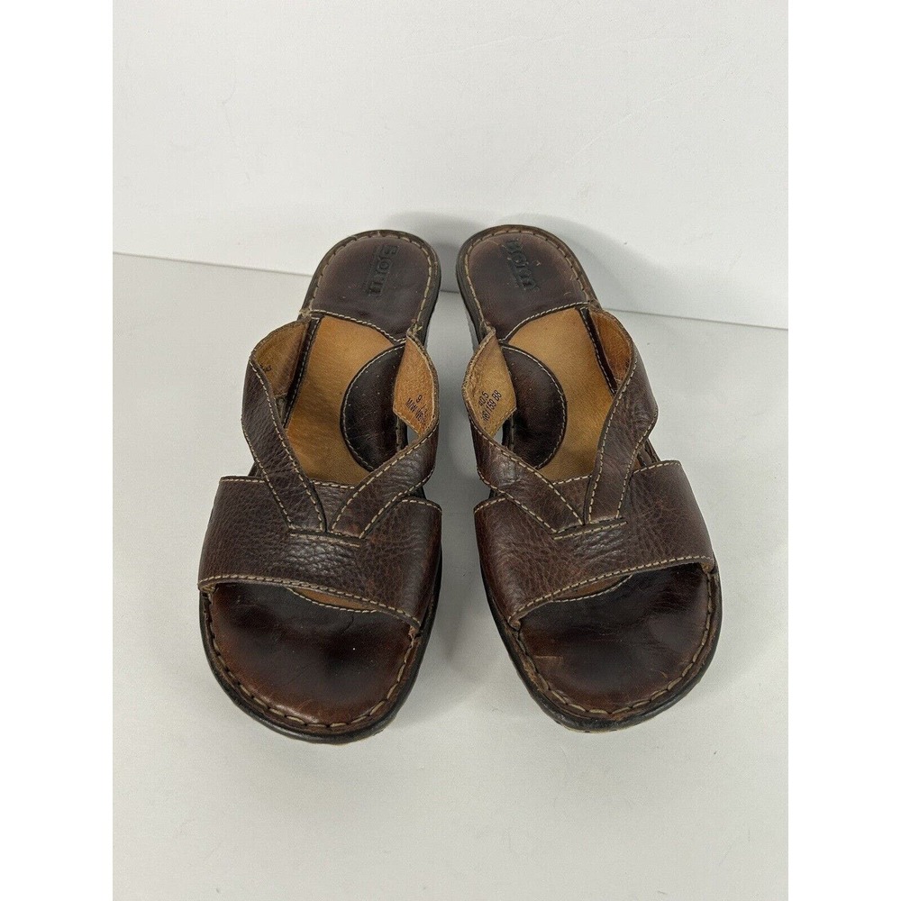Born Sandals Brown Leather Open Toe Wedge Sandals Straps Size 9/40.5 - Picture 2 of 7